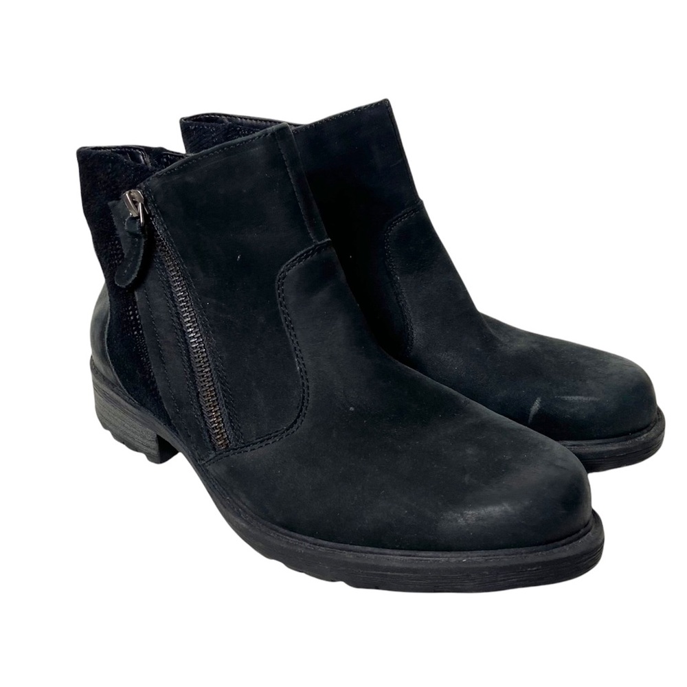 Earth Ankle Booties Sz 8.5 Black Moto Exposed Zipper Rugged